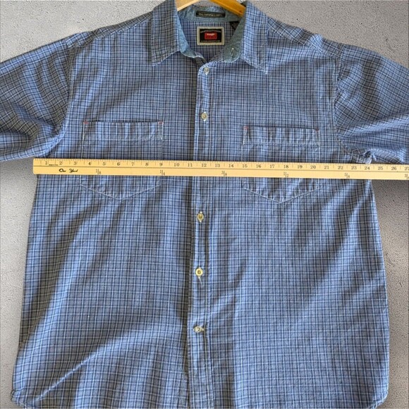 Wrangler HERO Blue Plaid Short Sleeve Button Up Shirt Menswear Casual LARGE - Picture 6 of 9
